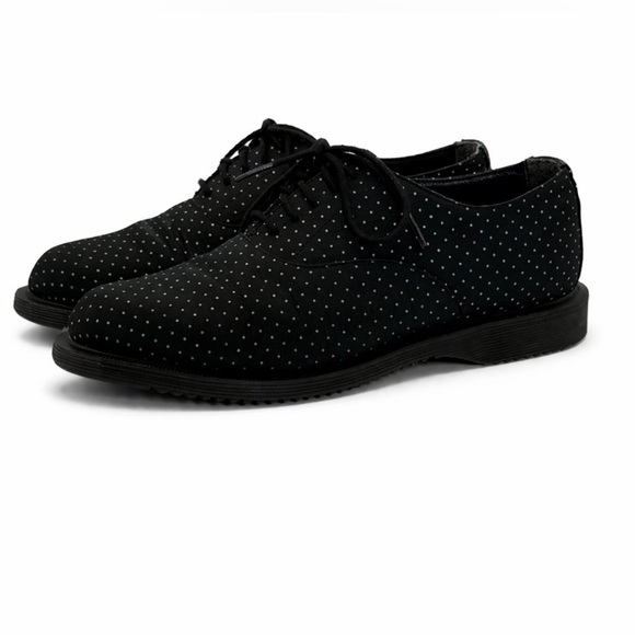 VTG Dr. Martens Polka Dot Oxford Shoes – Black Canvas Lace-Up Classic Punk Style - Picture 2 of 15
